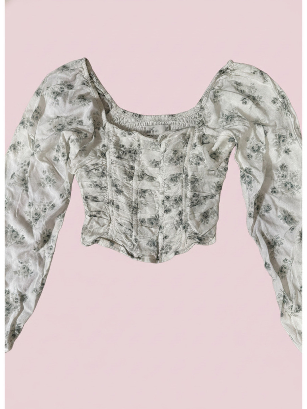Hollister Cropped Corset Puff Sleeve Floral Top XS
